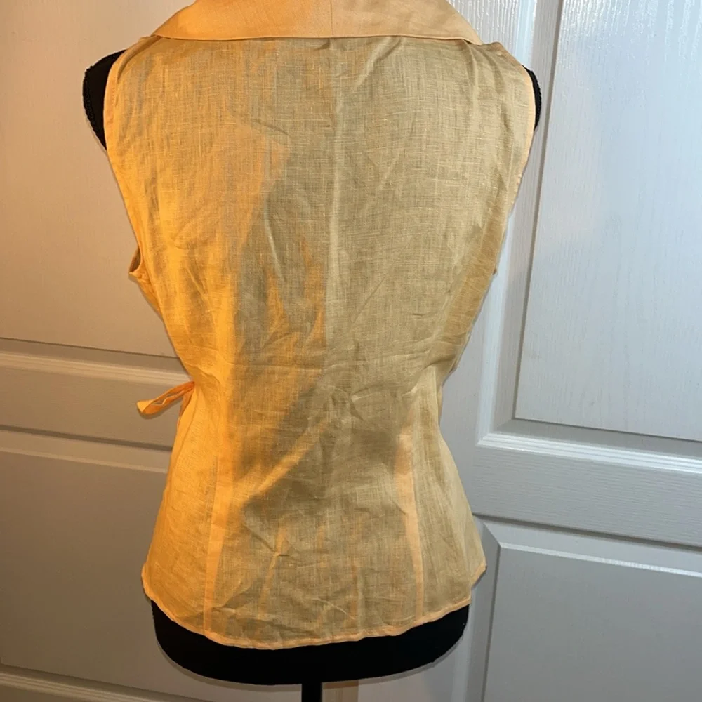 Edward 100% Irish linen sleeveless top. Orange crossbody tie. large. Fall. - Picture 7 of 11